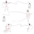 Vector hand drawn sketch - Abstract girl with a spool of thread Royalty Free Stock Photo