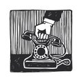 Vector hand-drawn sketch of a hand with a handset in the style of linocut. An illustration of a noir detective with a vintage Royalty Free Stock Photo