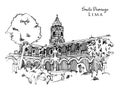 Drawing sketch illustration of Basilica and Convent of Santo Domingo in Lima, Peru