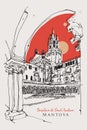 Drawing sketch illustration of Basilica di Sant`Andrea in Mantua, Italy