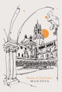 Drawing sketch illustration of Basilica di Sant`Andrea in Mantua, Italy