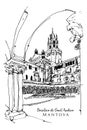 Drawing sketch illustration of Basilica di Sant`Andrea in Mantua, Italy