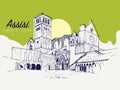 Drawing sketch illustration of the Basilica of San Francesco in Assisi, Italy