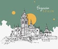 Drawing sketch illustration of Cathedral of Segovia, Spain