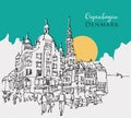 Hand drawn sketch illustration of Copenhagen, the capital city of Denmark