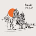 Cusco, Peru sketechy hand drawn illustration