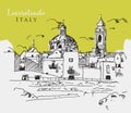 Vector hand drawn sketch illustration of Locorotondo town in Italy