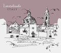 Vector hand drawn sketch illustration of Locorotondo town in Italy