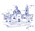 Vector hand drawn sketch illustration of Locorotondo town in Italy