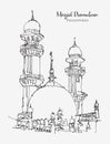 Drawing sketch illustration of Masjid Dimaukom or the Pink Mosque in the Philippines
