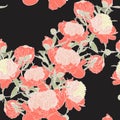 Vector hand drawn sketch illustration of orange peony flowers seamless pattern. Royalty Free Stock Photo