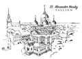 Drawing sketch illustration of St. Alexander Nevsky Cathedral in Tallinn, Estonia Royalty Free Stock Photo