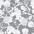 Vector hand drawn sketch illustration of white peony flowers seamless pattern Royalty Free Stock Photo