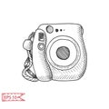 Vector hand drawn sketch Professional SLR camera, photocamera