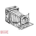 Vector hand drawn sketch Professional SLR camera, photocamera