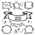 Vector hand drawn sketch ribbons and bubbles of different sizes and forms