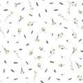 Vector hand-drawn small branches with green berries and ornamental leaves seamless pattern. Minimalistic floral Royalty Free Stock Photo