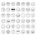 Vector Hand Drawn Smiley Faces Set, Black Outline Drawings Isolated.