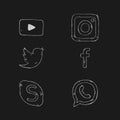 Vector hand drawn social media icons. Vector chalk social media Royalty Free Stock Photo