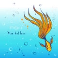 vector hand drawn stylised koi or gold or fighting fish with long wavy tail, concept. vector engraved and colored fish