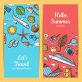 Vector hand drawn summer travel elements banners illustration