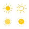 Vector Hand Drawn Sun Icons, Sunny Cute Doodle Set, Isolated on White Background. Royalty Free Stock Photo