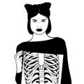 Vector hand drawn surreal illustration ofgirl with ribs isolated. Royalty Free Stock Photo