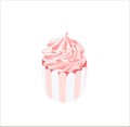 Vector hand-drawn sweet cupcake. Muffin isolated on white background. Delicious pink dessert