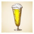 vector hand drawn tall beer glass full of wheat beer with foam. Beautiful vintage beer mug or pilsner with dropping froth isolated