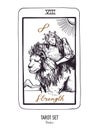 Vector hand drawn Tarot card deck. Major arcana the Strength. Engraved vintage style. Occult, spiritual and alchemy