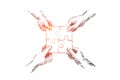 Hand drawn human hands folding puzzle