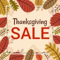 Vector hand drawn thanksgiving sale banner template with autumn leaf Royalty Free Stock Photo