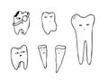 Vector hand drawn tooth collection. Cute design for medicine decorations. Vector illustration.