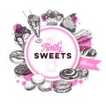 Vector hand drawn trendy sweets Illustration.