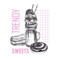 Vector hand drawn trendy sweets Illustration.