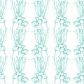 Vector hand drawn tulip bunch seamless pattern background on white surface