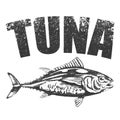 Vector hand drawn tuna line art sketch. Sea food fish drawing illustration. Engraved isolated on white background Royalty Free Stock Photo