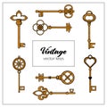 Vector hand drawn vintage antique key set Royalty Free Stock Photo