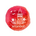 Vector hand drawn watercolor emblem with Galata tower in istanbul Royalty Free Stock Photo