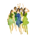 Vector: hand drawn watercolor illustration. Dancing people. People shaped watercolor stains