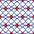 Vector blue zigzag lines red karo seamless pattern