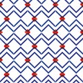 Vector blue zigzag lines red karo seamless pattern
