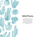 Cactus Pattern. Vector hand drawn wild cacti plants