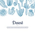 Vector hand drawn wild cacti plants banner