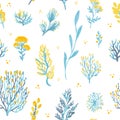 Vector hand drawn wild plants seamless pattern. Field plants illustration.