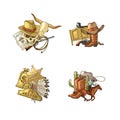 Vector hand drawn wild west cowboy elements piles set isolated on white background illustration Royalty Free Stock Photo