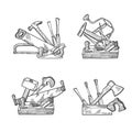 Vector hand drawn woodwork tools set Royalty Free Stock Photo