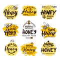 Vector hand drawn words and letters. Logo set for honey products