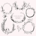 Vector Hand Drawn Wreaths with Florals and Plants Royalty Free Stock Photo
