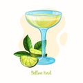 Vector Hand Drawn Yellow Bird Cocktail Glass with lime. Alcohol drink Royalty Free Stock Photo